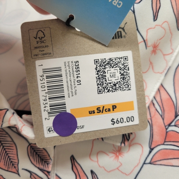 PUMA CLOUDSPUN FLORA SLEEVELESS POLO – WOMENS – BRIGHT WHITE/CARNATION PINK SM - Picture 5 of 9